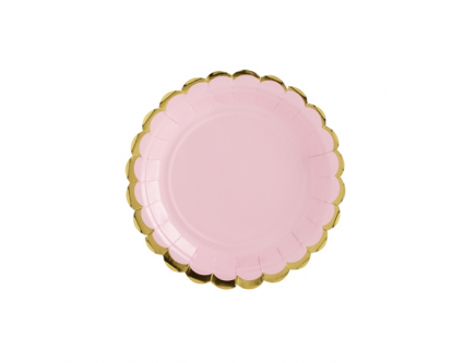 Šķīvīši, maigi rozā ar zelta maliņu (6 gab/ 18 cm)