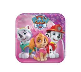 Šķīvīši  "Paw Patrol" , rozā - kvadrātaini (8 gab/18 cm)