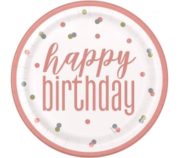 Šķīvji "Happy Birthday", tumšs persiks (8 gab./22 cm)