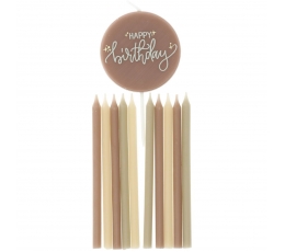 Svecīšu komplekts "Happy Birthday", krēmkrāsas-brūns, (11 gab)