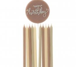 Svecīšu komplekts "Happy Birthday", krēmkrāsas-brūns, (11 gab)