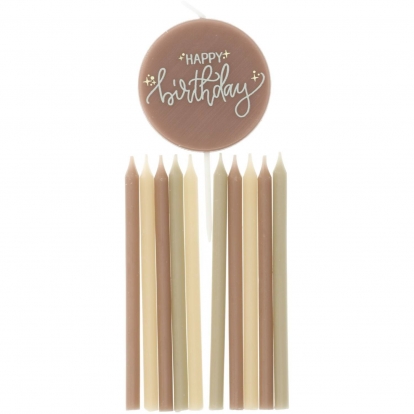 Svecīšu komplekts "Happy Birthday", krēmkrāsas-brūns, (11 gab)