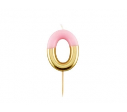 Svecīte "0", rozā-zelta (10 cm)