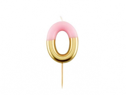 Svecīte "0", rozā-zelta (10 cm)