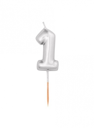 Svecīte "1", sudraba (8 cm)