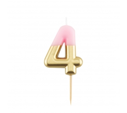 Svecīte "4", rozā-zelta (10 cm)