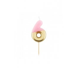 Svecīte "6", rozā-zelta (10 cm)