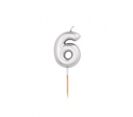 Svecīte "6", sudraba (8 cm)