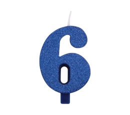 Svecīte "6", zila (9,5 cm)