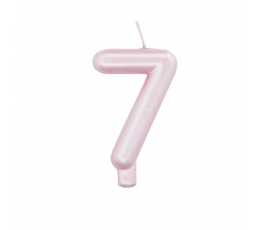 Svecīte "7", rozā perlamutrs  (7 cm)
