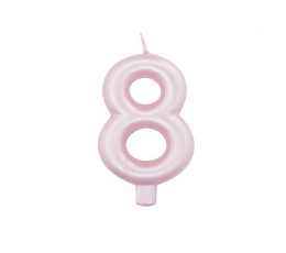 Svecīte "8", rozā perlamutrs  (7 cm)