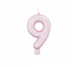 Svecīte "9", rozā perlamutrs  (7 cm)