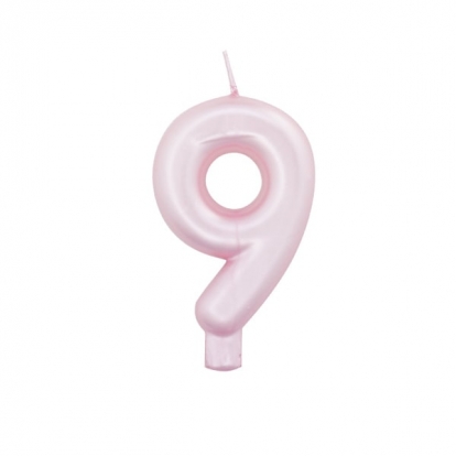 Svecīte "9", rozā perlamutrs  (7 cm)
