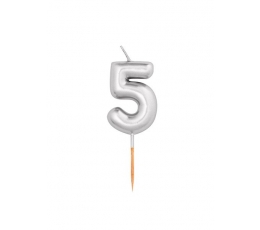 Svecīte "5", sudraba (8 cm)