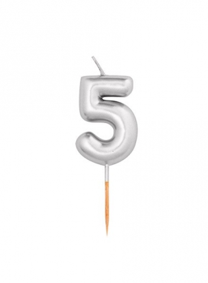 Svecīte "5", sudraba (8 cm)