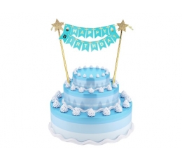 Tortes dekorācija "Happy Birthday", zili zeltaina (25 cm)