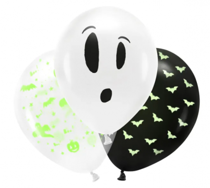 Tumsā spīdošu balonu komplekts "Boo!" (3 gab/27cm)