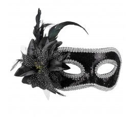 Venēcijas maska, melna ar ziedu
