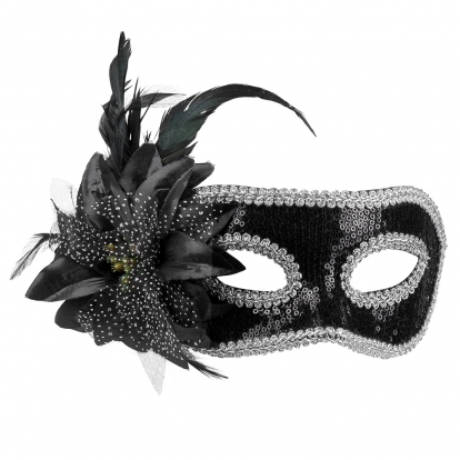 Venēcijas maska, melna ar ziedu