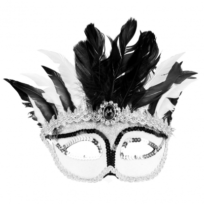 Venēcijas maska, melnbalta ar spalvām