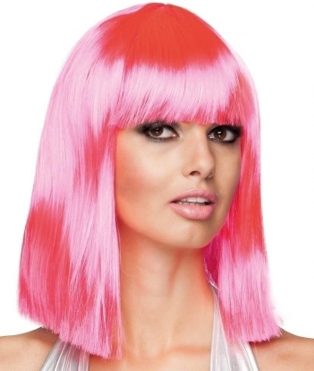 Vidēja garuma matu parūka, neona rozā