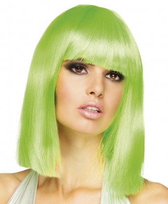 Vidēja garuma matu parūka, neona zaļa