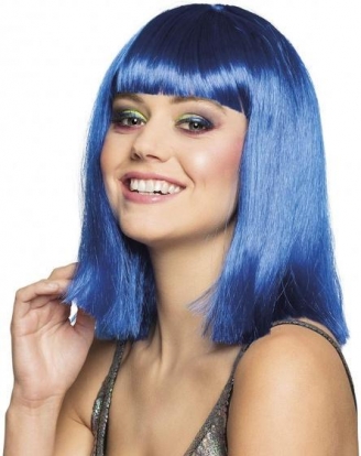 Vidēja garuma matu parūka, neona zila
