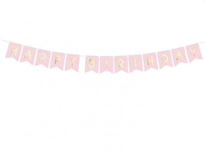 Virtene "Happy Birthday", rozā-zelta (1,75 m)