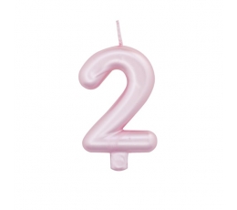 Svecīte "2", rozā perlamutrs  (7 cm)