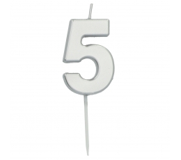 Kūku svece uz kociņa "5", sudraba