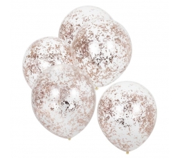 Прозрачные шарики с розовое золото  конфетти (5 шт / 30 см)