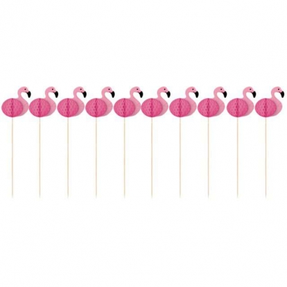 Декоративные шпажки "Розовые фламинго" (10 шт)