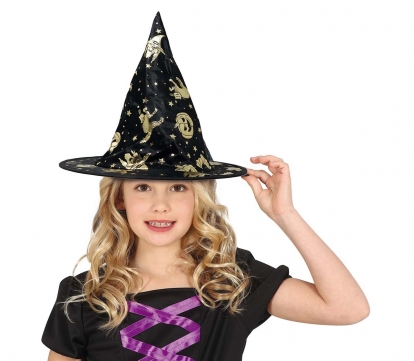 Детская шапка ведьмы, черная с золотом