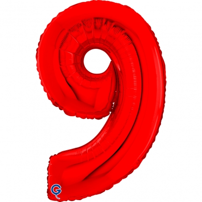 Фольгированный шар - цифра "9", красный (66 см)