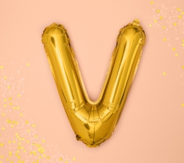 Фольгированный шарик - буква "V", золото (35 см) 1