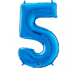 Фольгированный шарик-цифра "5", синий (66 см)