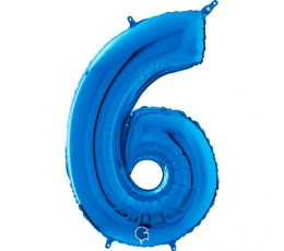 Фольгированный шарик-цифра "6", синий (66 см)