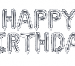 Фольгированный  шарики "Happy Birthday" , серебряные(35 см)