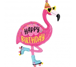 Фольгированный воздушный шар "Фламинго на роликовых коньках" (107 см)