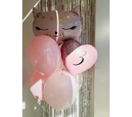 Композиция из воздушных шаров с цифрой "Розовый котенок"