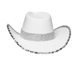 Ковбойская шляпа белого цвета с серебряным блеском. 