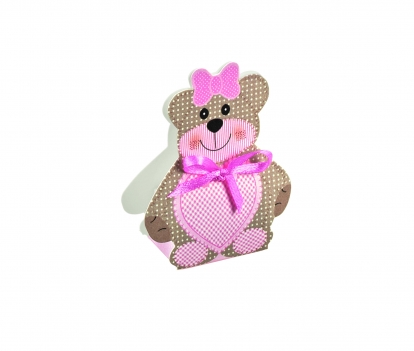 Мини коробочка/ декорация "Медвежонок с розовой ленточкой " 