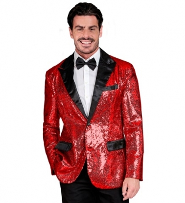Модный жакет красный глянцевый с бархатными лацканами (XL)