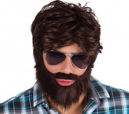 Мужской парик с бородой, коричневый 1