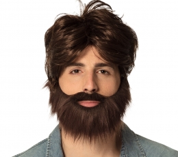 Мужской парик с бородой, коричневый