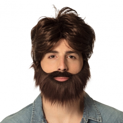 Мужской парик с бородой, коричневый