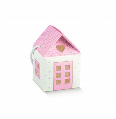 Подарочная коробка "Домик", розовая (10 X 10 X 9 cm)