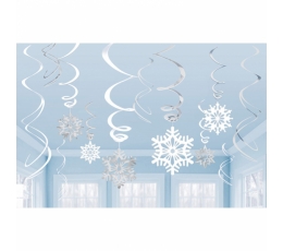 Подвесные декорации "Серебряные снежинки" (12 шт)