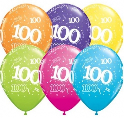Шарики "100", цветные (6 шт. / 28 см)