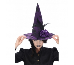 Шляпа ведьмы с цветами и перьями, фиолетовая